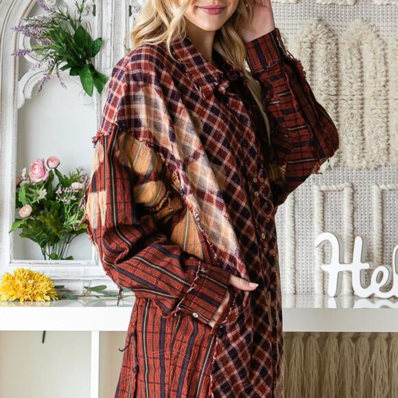 Oli & Hali Bleached Flower Detail Button Down Flannel Shirt - Picture 5 of 14